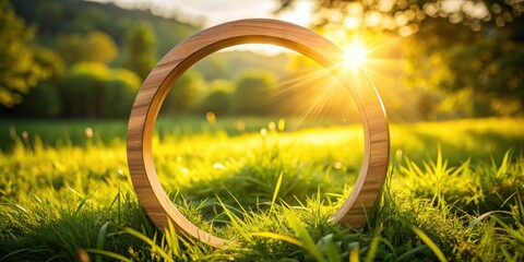 Poster - Wooden Ring in a Sunny Meadow at Golden Hour