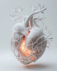 Poster - Glowing heart sculpture with vascular details art installation modern gallery minimalist design conceptual art