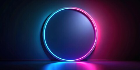 Aufkleber - Abstract Oval Neon Frame with Glowing Lights and Dark Background
