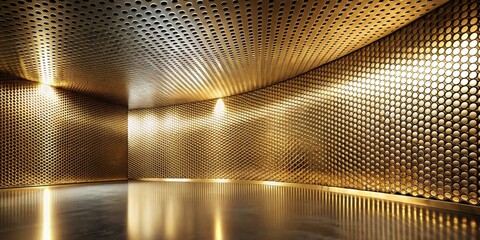 Aufkleber - Illuminated Golden Perforated Metal Wall and Ceiling Interior Design