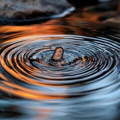 Poster - Rippling water circles at sunset nature abstract environment close-up view for serenity