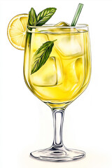 Poster - Refreshing lemonade cocktail with ice, lemon, and mint in a wine glass