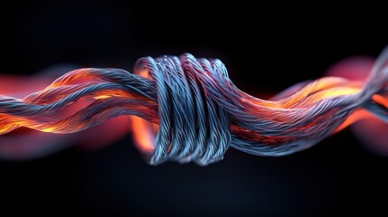 Poster - Tangled glowing wires creating a stunning visual effect in dark environment abstract art concept