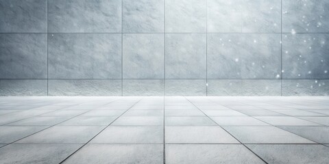 Aufkleber - Serene Winter Scene  Empty Plaza with Stone Wall and Lightly Falling Snow