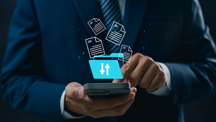 Leinwandbilder - Cloud Based Data Transfer and Digital File Sharing. Mobile Solutions for Seamless Uploads, Secure Backups, and Optimized Workflow in Business and Technology Environments.