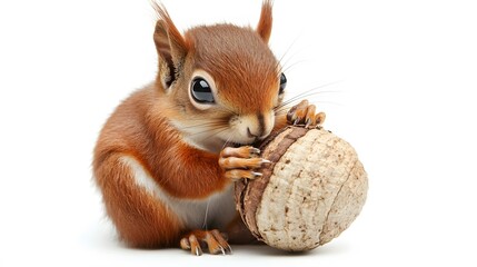 Wall Mural - 7. A squirrel holding an acorn, eating it with both paws, on a white background