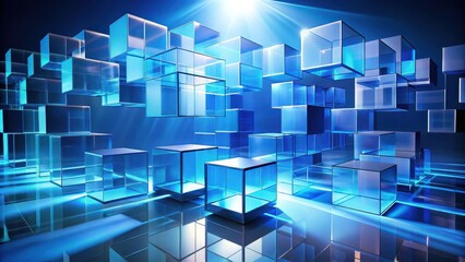 Fototapete - Abstract Blue Glass Cubes in a Futuristic Setting