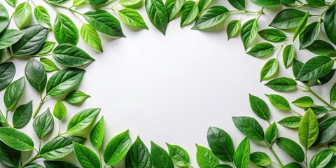 Aufkleber - Lush Green Foliage Arranged in a Circular Frame on a White Background, Perfect for Nature-Themed Designs and Projects