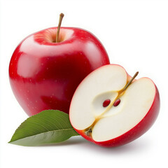 Poster - Red apple and half apple with leaf showing seeds