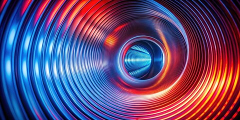 Poster - Abstract swirling metallic tunnel with vibrant red and blue neon lighting