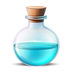 Aufkleber - Glass flask containing blue liquid with wooden cork on white background