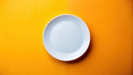 Aufkleber - A clean white plate rests on a vibrant two-toned orange background, ready for a delicious meal.