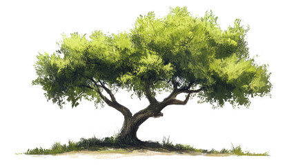 Poster - The image shows a single, lush green tree isolated against a black background, showcasing its full leafy crown and slender trunk.
