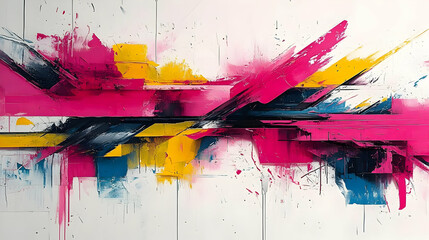 Poster - Dynamic Abstract Artwork with Pink, Yellow and Blue Splashes