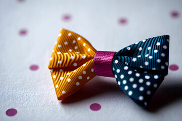 Wall Mural - Colorful Polka Dot Bow Tie on a White Background with Pink Dots