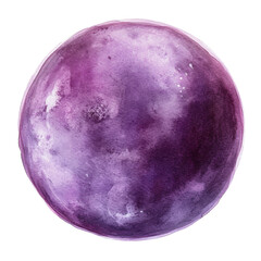 Poster - An abstract watercolor painting depicts a round purple celestial body resembling a planet or moon against a black background.