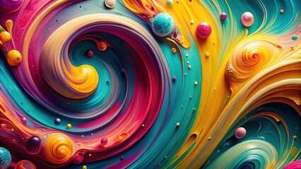 Poster - Abstract swirling vibrant paint texture with colorful spheres