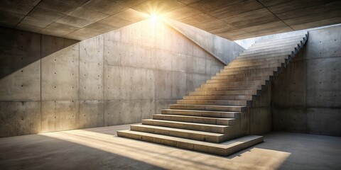 Aufkleber - Sunlit Concrete Staircase Ascending in Modern Architectural Space