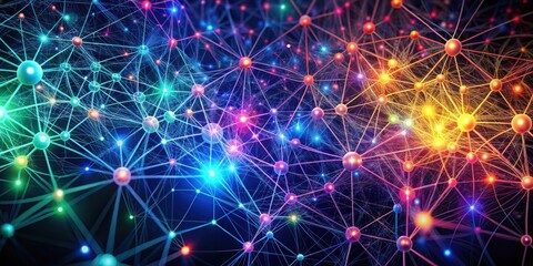 Poster - Illuminated Network A vibrant, interconnected web of nodes and glowing lines representing complex systems and data flow.