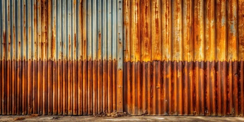 Poster - rustic corrugated metal wall with varying degrees of rust and oxidation, showing texture and age
