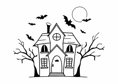 Halloween-Themed Haunted House Illustration