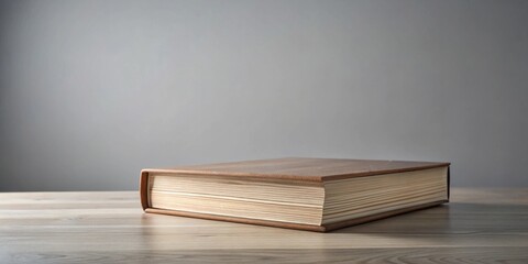 Poster - A large, leather-bound book rests on a light wood table against a neutral background