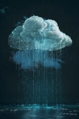 Poster - Dissolving data cloud raining information digital realm abstract art dark environment eye-level view data visualization