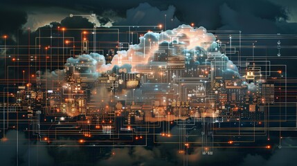 Poster - Reimagining cloud networks as circuit diagrams digital art urban environment futuristic viewpoint