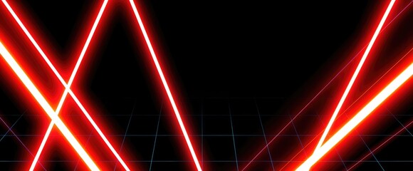 Poster - Dynamic red laser beams intersect over grid vibrant futuristic design