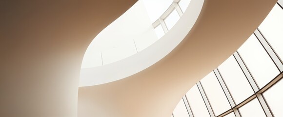 Poster - Abstract architectural interior with curved walls and large windows Light streams in modern and airy feel