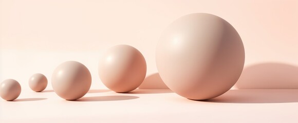 Aufkleber - Four pale pink spheres in descending size arranged on pale pink surface Soft lighting subtle shadows