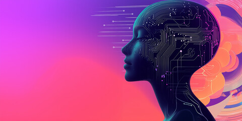 Poster - Artificial intelligence: humanoid robot showing circuit board pattern and data flowing