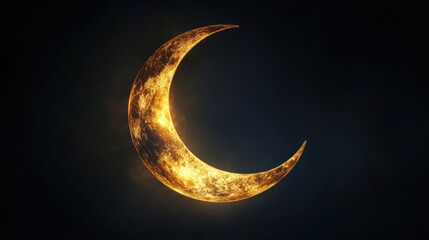 Wall Mural - glowing golden crescent moon against dark starry sky background