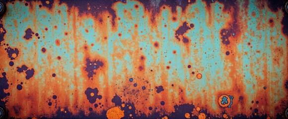 Poster - Rustic textured metal surface with vibrant rust and teal hues backgrounds grunge designs