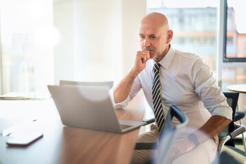 Wall Mural - Businessman using a laptop in a modern office