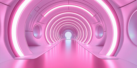 Aufkleber - Futuristic pink illuminated corridor leading to bright light