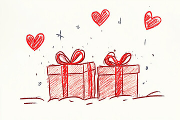 Wall Mural - Gifts with red bows and hearts create joyful Valentine atmosphere