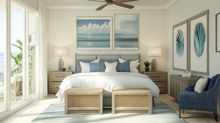 Poster - Coastal-inspired room combining chic decor with a natural palette