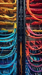 Poster - Network rack wiring diagram blueprint style colorful cables arrangement in data center environment