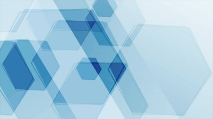 Poster - Light blue geometric tech background with glossy hexagons. Seamless looping motion design. Video animation Ultra HD 4K 3840x2160