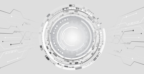 Poster - Data transfer and protection, internet communication on a grey background. High computer technology design. Modern science vector presentation. Abstract circles and lines futuristic concept.