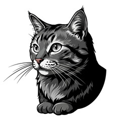 Naklejka na meble Gray Tabby Cat Portrait With a Sad Look on Its Face transparent background.