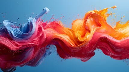 Poster - Vibrant Swirls of Colorful Paint Creating Abstract Waves in a Beautiful Blend of Blue, Pink, Orange, and Red Textures on a Smooth Surface