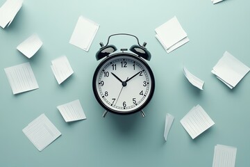 Aufkleber - minimalist image of clock with scattered papers around symbolizing pressure of deadlines