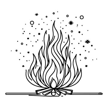 Vector silhouette Continuous line drawing  fire vector illustration