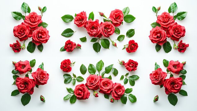 Red roses border frame with white background