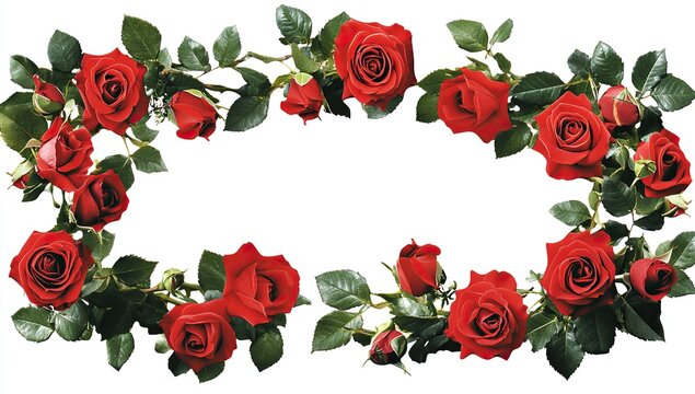 Red roses border frame with white background