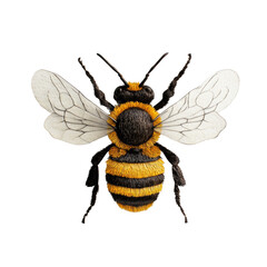 Poster - A highly detailed image showcases a bumblebee in flight against a black background, highlighting its intricate features and vibrant colors.