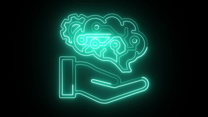glowing neon development machine icon isolated on black background. HD video motion graphic animation