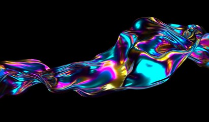 Leinwandbilder - 3D illustration of holographic cloth fluttering in the wind. Abstract background for product presentation.